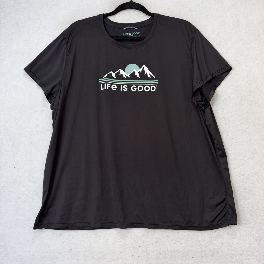 Life Is Good Shirt Womens 2XL Black Short Sleeve Crew Neck Active Top Workout